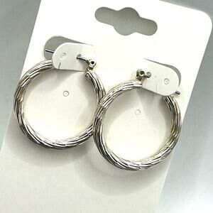 Twisted Silver Tone Small Hoop Earrings Post Closure